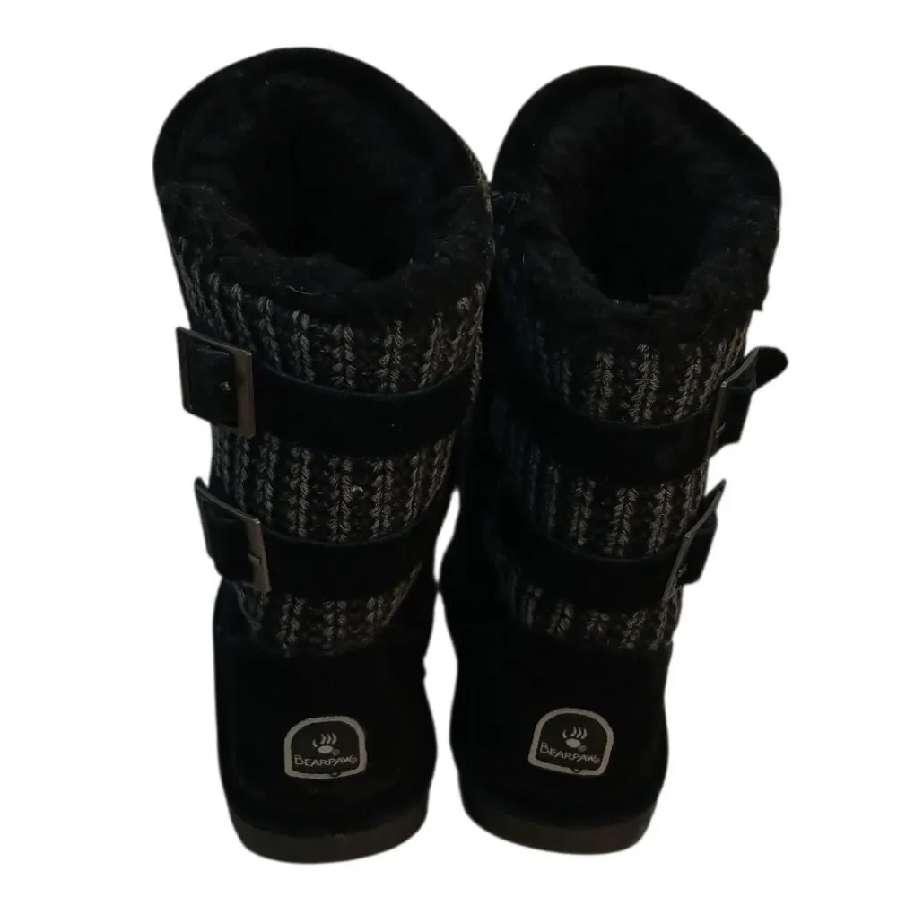 Cozy BearPaw Girls Bushie Black Suede Sheepskin Lined Boots - Size 1